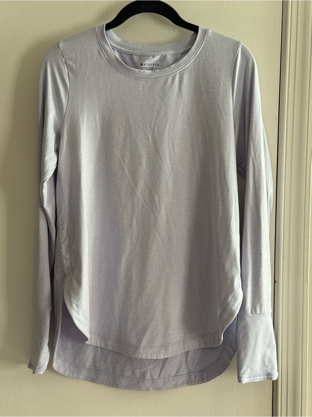 Athleta Hi-Low Gray Long Sleeve Crew Neck Top Size S
